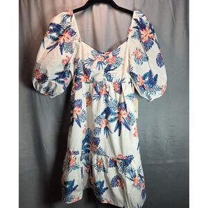 Honolua Surf Co Dress Large Hawaiian Flower Puffer Sleeve NWT Beach